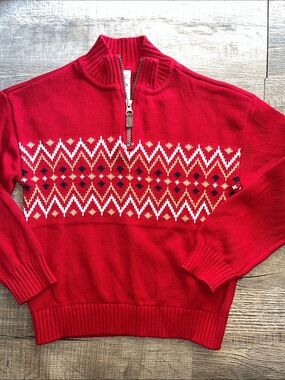 Carter's Red Zip-Up Fair Isle Chest Pullover Sweater Holiday Boys Sz 7